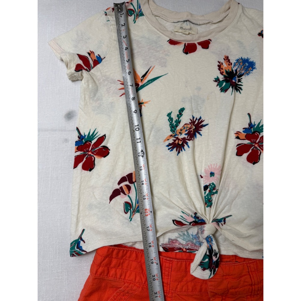 Madewell Floral Tie Front Tee XS & Banana Republic Orange Linen Shorts 4 Set - Picture 12 of 12